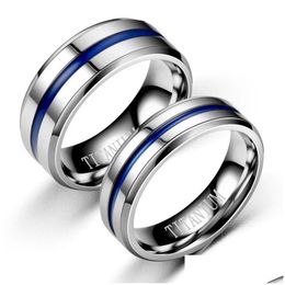 Band Rings Stainless Steel Blue Ribbon Groove Wedding Ring Gift Fashion Jewellery For Women Men Will And Sandy Drop Delivery Dhfva