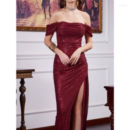 Casual Dresses Women Elegant Fashion Off Shoulder High Waist Corset Slit Evening Cocktail Dress Prom Gown Sexy Sequin Wedding Party