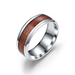 Band Rings Blalck Stainless Steel Wood Ring Grain Women Mens Fashion Jewellery Will And Sandy Gift Drop Delivery Dh2Om