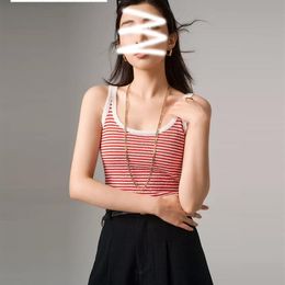 603 L 2023 Free Shipping Summer Sweaters Women's Pullover Sweater Black Pink Striped Crew Neck Short Sleeve Brand Same Style Women's YL