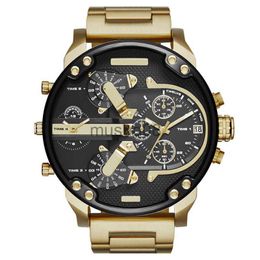 Other Watches Hot Selling Sports Military Mens Watches 50mm Big Dial Golden Stainless Steel Fashion Watch Men Luxury Wrist watch reloj de lujo J230606