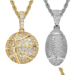 Pendant Necklaces Gold Cubic Zirconia Basketball Necklace 60cm Golden Chains Jewelry Set Copper Diamond Hip Hop Sport Football R Dhaf3