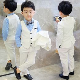 Suits Children Formal White Dress Suit Set Flower Boys Wedding Party Performance Costume Kids Blazer Vest Pants Shirt Tie Clothes 230605