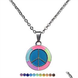 Pendant Necklaces Noctilucence Peace Symbol Necklace Colour Changing Temperature Sensing Mood Women Children Fashion Jewellery Will And Dhjin