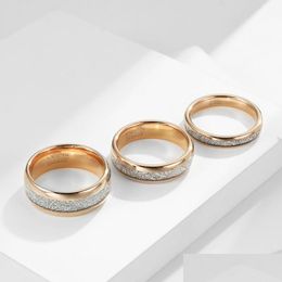 Band Rings Tungsten Steel Ring Inlaid Ice Silk Rose Gold For Men Women Fashion Fine Jewelry Drop Delivery Dh6Tp