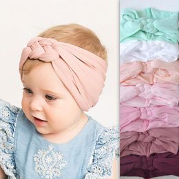 Hair Accessories 2023 Braided Nylon Headbands Kids Girls Children Twisted Top Cross Knot Headwraps Elastic Soft Hairbands