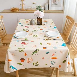 Table Cloth Colourful Bird Leaf Home Party Dinner Table Wedding Decoration Anti Pollution Coffee Table Rectangular R230605