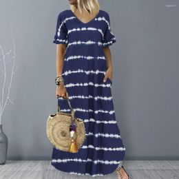 Party Dresses Beach Dress Pockets Breathable Dressing Up Elegant Stripes Print Bohemia Maxi Streetwear