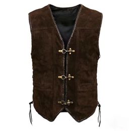 Men's Vests Brown Leather Jacket Rider Vest Retro Hip Motorcycle Oversize Hop Men Black Mens Mediaeval Steampunk 230606