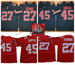 c2604 Vintage NCAA Ohio State Buckeyes College Football Jerseys Mens 27 Eddie George 45 Archie Gryphon Stitched Shirts O Legends of Scarlet Grey Patch S-XXXL