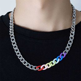 LGBT Stainless Steel Cuban silver Chain for Men Women Colorful Rainbow Gay Pride Neck Chains Hiphop Choker Necklace Collar Jewelry New