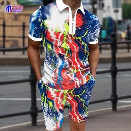 Mens Tracksuits Summer TShirt Set Multicolor Floral Pattern Polo Shirt 3D Printing Vintage Shorts Workout 2pcs 230605