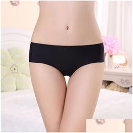Women'S Panties Solid Colour Seamless Elastic Breathable Briefs Underwears Ice Silk Lingerie Boxers Women Clothes Gift Drop Delivery Dhhv7