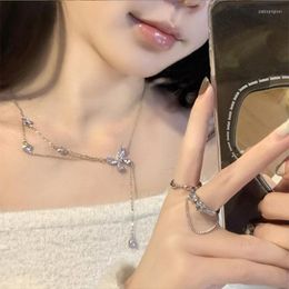 Chains Niche Design Sense Double -layer Titanium Steel Necklace Female Personality Butterfly Venoma Pendant Summer Temperament Wild