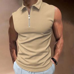 Summer fitness training sportswear Polo shirt with lapel zipper Men's T-shirt casual bodybuilding sleeveless