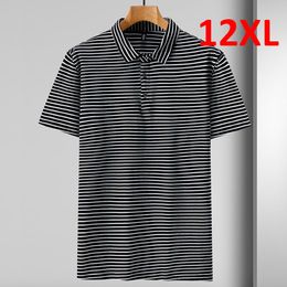 12XL 10XL Plus Size Stripe Polo Shirt Men Summer Short Sleeve Polo Shirts Male Stripe Shirt Big Size 10XL 12XL Cotton