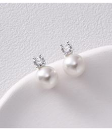 Stud Earrings White Pearl Bridal Bridesmaid With CZ Crystal Wedding Jewellery & Birthday Gift