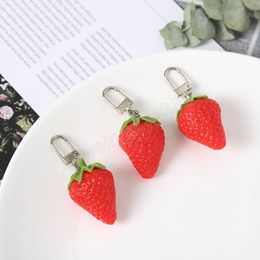 Creative Cartoon Simulated Strawberry Model Geometric Keychain for Women Girls Fruit Series Car Bag Accessories Key Ring