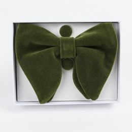 Bow Ties Army Green Men Pre-Tied Oversized Tie Tuxedo Velvet Red Bowtie Cufflinks Hanky Sets Colourful Daily Wear Gift Box For Hombre