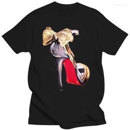 Men's T Shirts Creative Classic Tshirt Women Black Natural Slim Girl's Sexy Gold Bowknot High Heels Shoes O-Neck Hiphop Tops Shirt