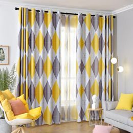 Curtain Yellow Geometric Blackout Curtains For Bedroom Kids Boy Nursery Rhombus Pink Grey French Window Treatment Tende