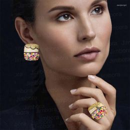 Necklace Earrings Set Luxury Charms Multicolor Crystal Square Statement Ring Earring Full Cubic Zircon Women Fashion 2023