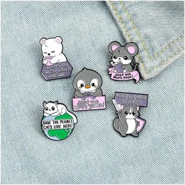 Pins Brooches Cute Animal Pins Enamel Bear Cat Mouse Brooch Lapel Pin Badge Fashion Jewellery For Girls Kids Will And Sandy Drop Deliv Dh1Qx