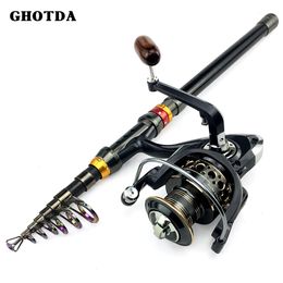 Rod Reel Combo Telescopic Fishing Rod Combo and Reel Kit Spinning Fishing Reel Gear Pole Set Fishing Reel and Rod 230606