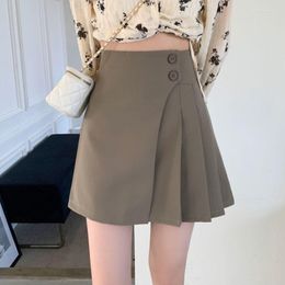 Skirts 2023 Spring Summer Women High Waist A-line Female Solid Colour Buttons Mini Ladies Loose Short A215