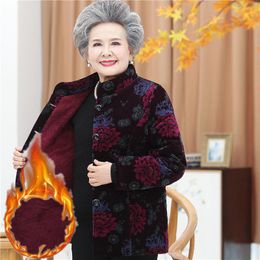 Leather Winter Women's CottonPadded Jacket 50 To 80 Year Old Grandma Coat Thick Velvet Warm Middle Aged Mother Parkas Plus Size XL5XL