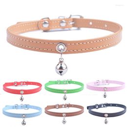 Dog Collars Pu Leather Collar With Bell Puppy Pet For Small Dogs Adjustable 8-11'' Size XXS XS S Blue Pink White Black