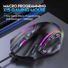 Mice X15 Free Weight Macro Gaming Mouse 12 Programmable Keys Game Mouse RGB Light Max to 6 levels 12800DPI For pc mac gun PUBG Laptop J230606