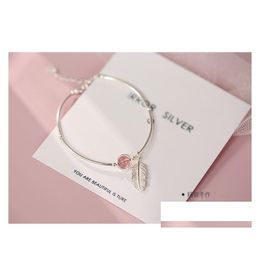 Charm Bracelets Literary Feather Stberry Crystal Sier Temperament Creative Female Sweet Trendy Resizable Jewelry Drop Delivery Dhohu