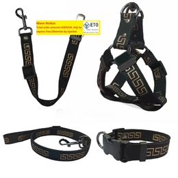 Dog Collar Leashes Set Designer Dog Harness Leash Pets Car Seat Belts Classic Bronzing Font Pattern Pet Collars for Small Medium Large Dogs