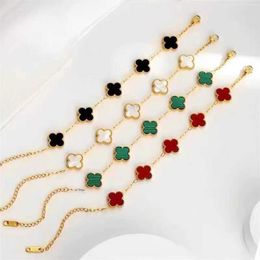 Braccialetti con ciondoli Collane Oro 18 carati alla moda Cinque fiori Quattro foglie Manipolo per bracciale Fritillaria bifacciale da donna Lucky Grass