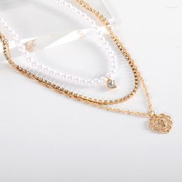 Pendant Necklaces Charming Female Pearl Heart Cross Multi-layer Necklace Fashion Rhinestone Clavicle Chain Creative Ladies Party Jewellery