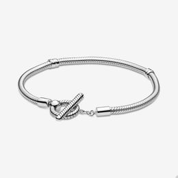 Moments T-Bar Snake Chain Bracelet for Pandora Authentic Sterling Silver Charm Bracelets designer Jewelry For Women Girls Sisters Gift bracelet with Original Box