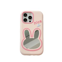 3D Shockproof Case For iPhone 12 13 Pro Max 14 Makeup Mirror Rabbit Soft Silicone Cover