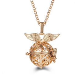 Pendant Necklaces Mexico Chime Angel Wings Music Ball Caller Locket Necklace Vintage Pregnancy Necklace Aroma Essential Oil Diffuser Women Jewellery 230605