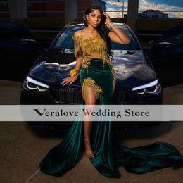 Dark Green 2k23 Prom Dresses Mermaid Sparkly Beads Velvet Sexy Slit Black Girls Gala Party Gown robes de soiree Evening Occasion