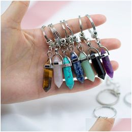 Keychains Lanyards Chakra Hexagon Prism Natural Stone Keychain Key Ring Handbag Hangs Fashion Jewelry Gift Drop Ship 340041 Delive Dherx