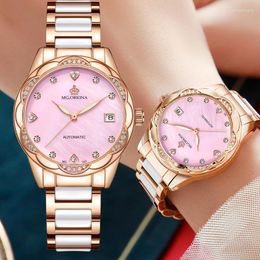 Wristwatches Luxury Geneva Brand Women Rose Gold Stainless Steel Mechanical Watches Crystal Casual Wrist Rhinestone Relogio Feminino