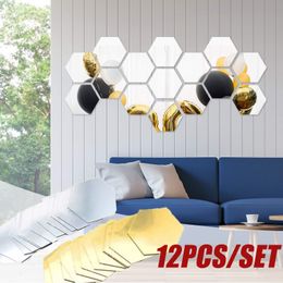 1/12pcs Hexagon Acrylic 3D Mirror Wall Stickers Living Room Bathroom Decorative DIY Home Decor Mirror Art Wall Decoration