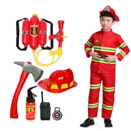 Cosplay Halloween Cosplay Kids Firefighter Uniform Children Sam Fireman Role Work Clothing Suit Boy Girl Performance Party Costumes 230606