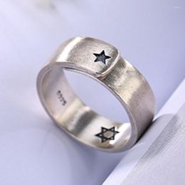 Cluster Rings Real S925 Sterling Silver Simple Stylish Brushed Six-pointed Star Adjustable Woman Ring