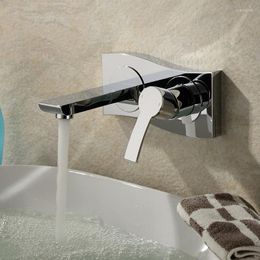 Bathroom Sink Faucets Wall Mount Faucet Square Chrome Brass Mixer Tap Stainless With Single Handle