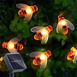 Garden Decorations Solar String Light 20 LED Cute Bee Outdoor Light Wedding Home Garden Patio Party Christmas Tree Honeybee Starry Fairy Decor Lamp 230606