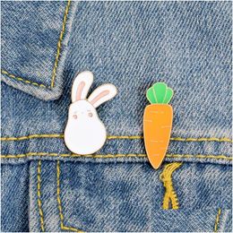 Pins Brooches Cute Rabbit Carrot Brooch Pins Enamel Cartoon Lapel Pin For Women Men Top Dress Co Fashion Jewellery Will And Sandy Dro Dhyhd