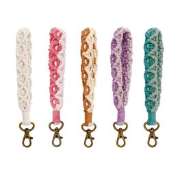 Boho Colourful Macrame Wristlet Keychains Handmade Braided Car Key Pendant Bracelet with Lobster Claw Metal Buckle Key Chain Gift