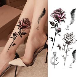 Temporary Tattoos Womens Fashion Flower Sticker Fake Rose Feather TatooS Decal Waterproof Body Art Legs Arm Tatoos For Women 230606